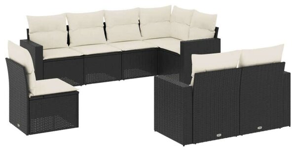 Polyrattan Kerti Ülőgarnitúra - 8 részes - Fekete