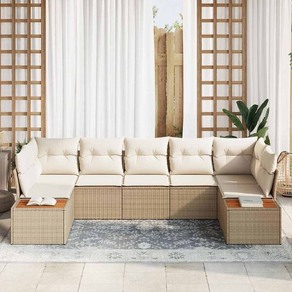 VidaXL Kerti Kanapé Szett párnával 7 pcs Beige és krém Polyrattan