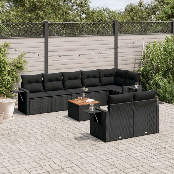 VidaXL Polyrattan Kerti Ülőgarnitúra - 9 részes - Fekete