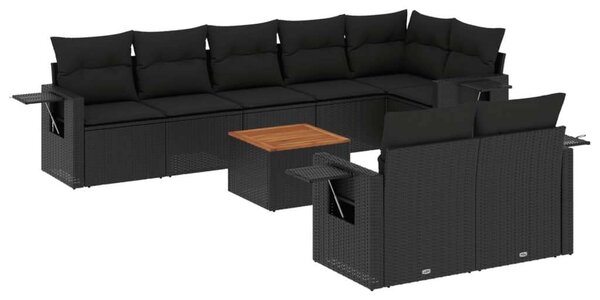VidaXL Polyrattan Kerti Ülőgarnitúra - 9 részes - Fekete