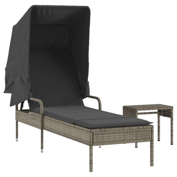 VidaXL Napozóágy - Szürke Polyrattan - Tetővel és Asztallal
