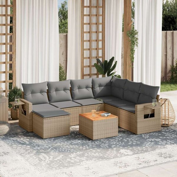 Polyrattan Kerti Ülőgarnitúra - 8 részes - Bézs