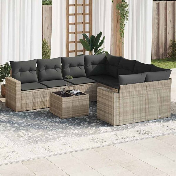 VidaXL Polyrattan Kerti Ülőgarnitúra - 9 részes, Világosszürke