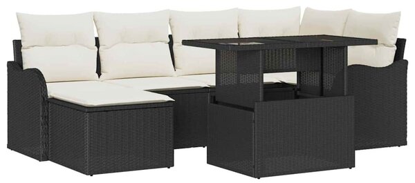 VidaXL Kerti Kanapé Szett párnával tárolóval 7 pcs Fekete Poli rattan