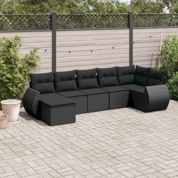 VidaXL Polyrattan Kerti Ülőgarnitúra - 7 részes - Fekete