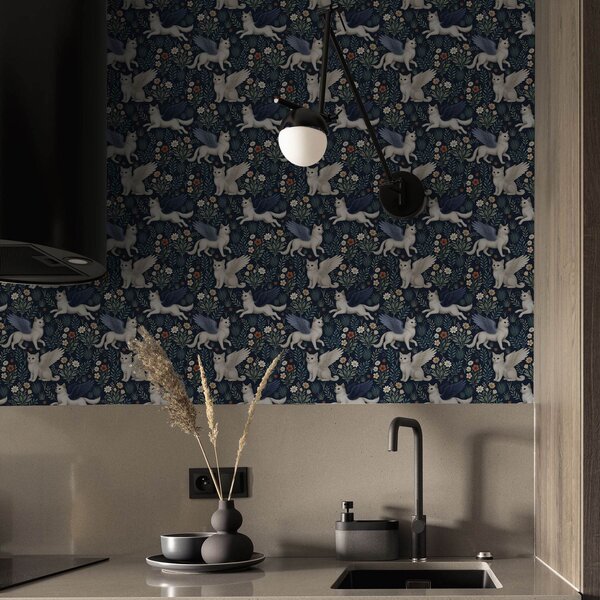 Tapéta Fantasy macskák szárnyakkal virágok között, Tapétá modern, a00408 : Uwalls.hu