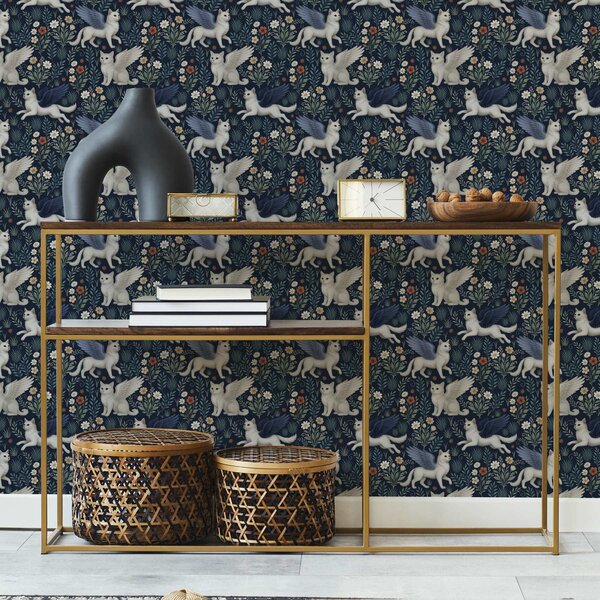 Tapéta Fantasy macskák szárnyakkal virágok között, Tapétá modern, a00408 : Uwalls.hu