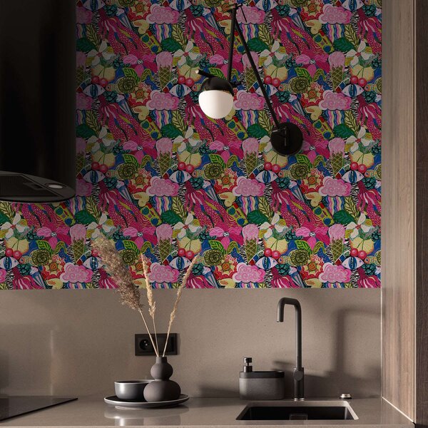 Tapéta Absztrakt pop-art virágokkal, bogyókkal és mintákkal, Absztrakt tapétá, a00471 : Uwalls.hu