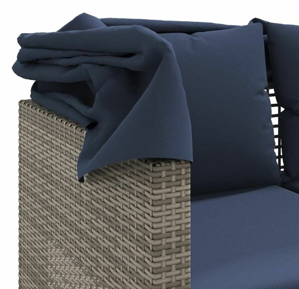 3 személyes szürke polyrattan kerti kanapé baldachinnal és székekkel