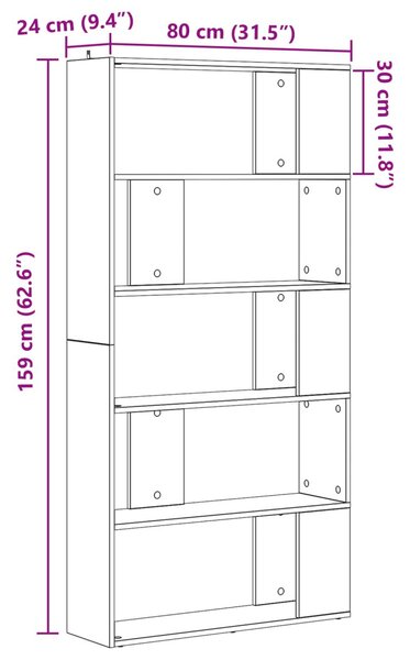 Könyvespolc Fekete tölgy 80 x 24 x 159 cm Faanyag