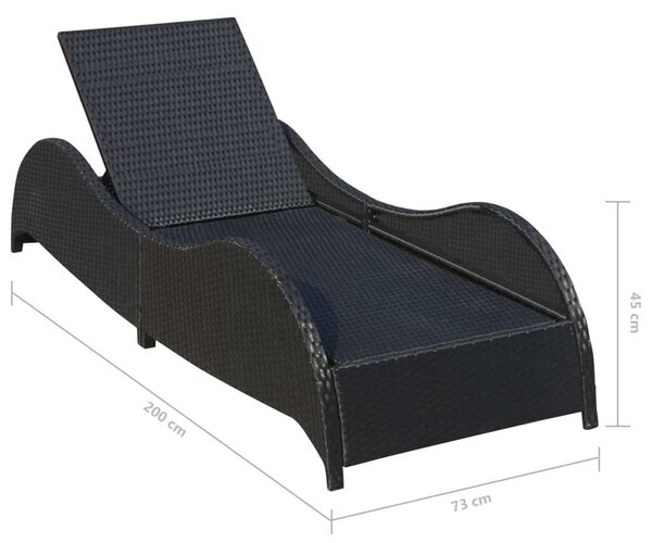 VidaXL Napozóágy - Fekete Polyrattan - 200cm