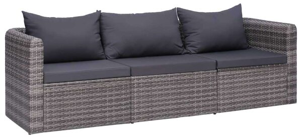 3-részes szürke polyrattan kerti ülőgarnitúra párnákkal