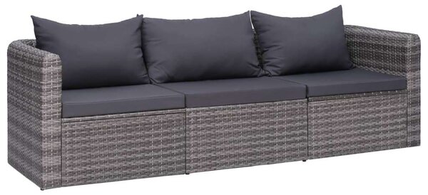 3-részes szürke polyrattan kerti ülőgarnitúra párnákkal