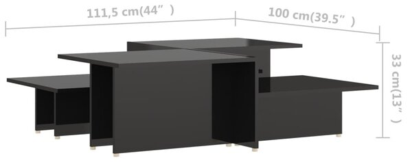 2 db magasfényű fekete szerelt fa dohányzóasztal 111,5x50x33 cm
