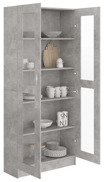 Betonszürke szerelt fa vitrinszekrény 82,5 x 30,5 x 185,5 cm