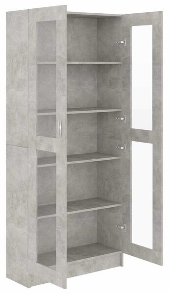 Betonszürke szerelt fa vitrinszekrény 82,5 x 30,5 x 185 cm