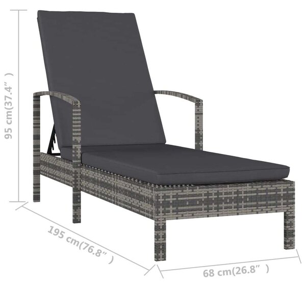 RelaxDays - Polyrattan Napozóágy - Szürke - 195cm