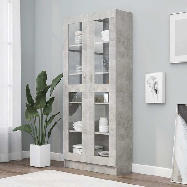 Betonszürke szerelt fa vitrinszekrény 82,5 x 30,5 x 185,5 cm