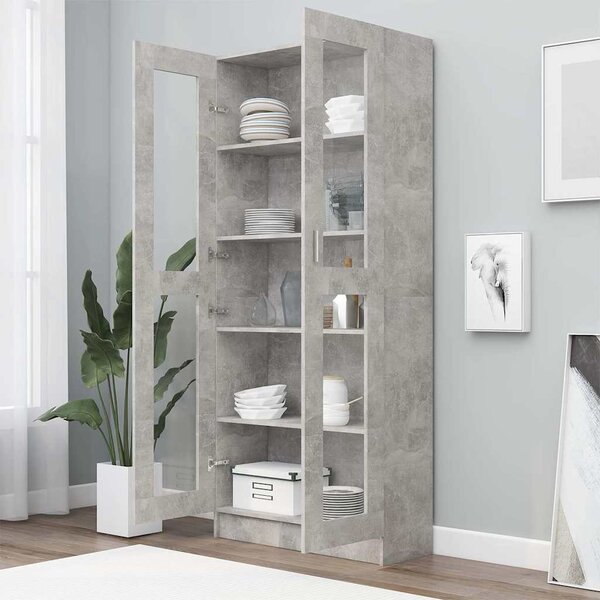 Betonszürke szerelt fa vitrinszekrény 82,5 x 30,5 x 185,5 cm