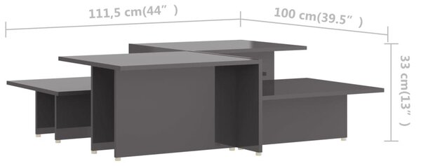 2 db magasfényű szürke szerelt fa dohányzóasztal 111,5x50x33 cm