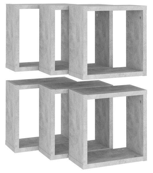6 db betonszürke fali kockapolc 30 x 15 x 30 cm