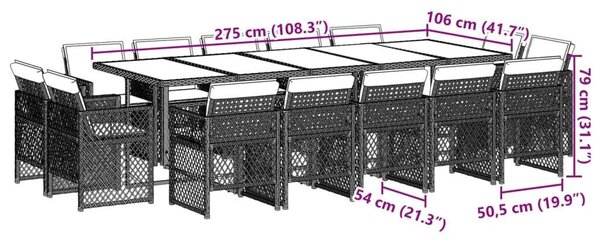 VidaXL Polyrattan Kerti Étkezőgarnitúra - 15 részes - Szürke
