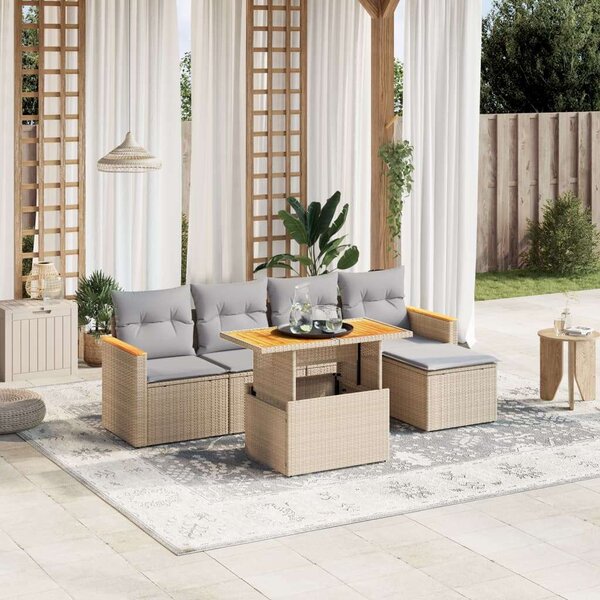 VidaXL Polyrattan Kerti Ülőgarnitúra - 6 részes - Bézs