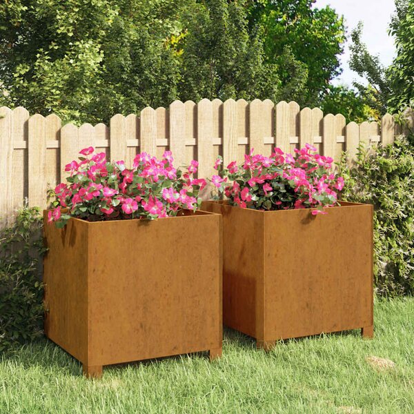 2 db rozsda színű corten acél növénytartó lábbal 40x40x40 cm