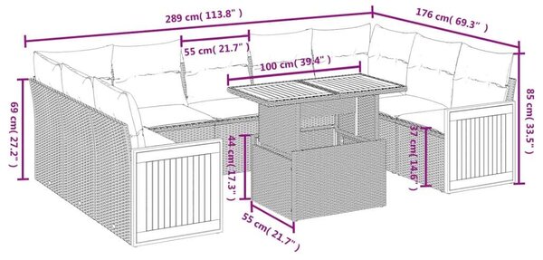 VidaXL Polyrattan Kerti Ülőgarnitúra - 10 részes - Bézs
