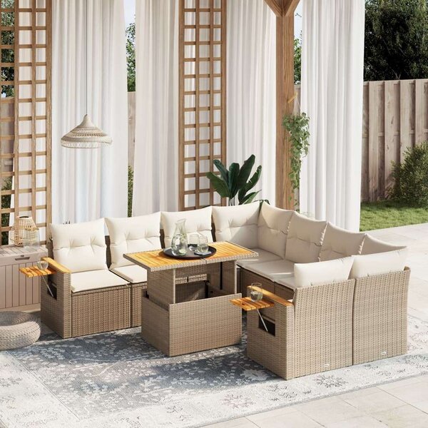 VidaXL Polyrattan Kerti Ülőgarnitúra - 9 részes - Bézs