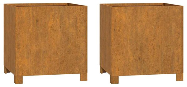 2 db rozsda színű corten acél növénytartó lábbal 40x40x40 cm