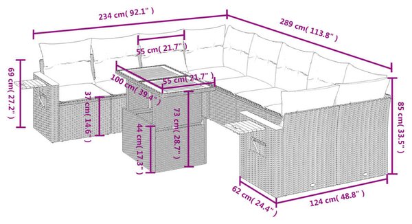 VidaXL Polyrattan Kerti Ülőgarnitúra - 9 részes - Bézs