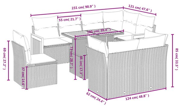 VidaXL Polyrattan Kerti Ülőgarnitúra - 9 részes - Szürke