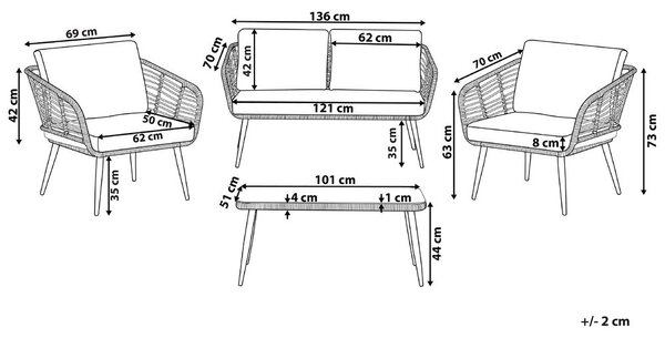 Kerti ülőgarnitúra asztallal 4 személyes CORINTH II Természetes PE Rattan