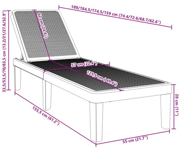 VidaXL Napozóágy - Állítható - Fekete - 159x57x83,5cm
