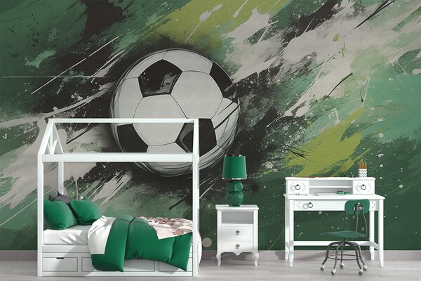 Fotótapéta Focilabda elmosódott graffitivel a háttérben, Fotótapéta tini szoba, Fotótapéta tini szoba futball, w04467 : Uwalls.hu