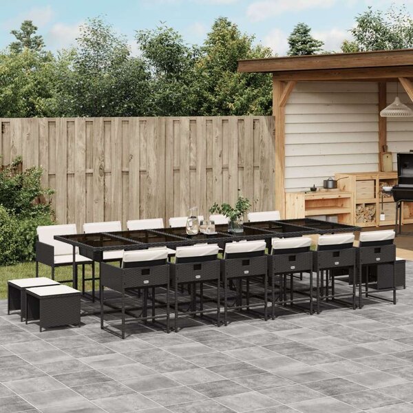 VidaXL Polyrattan Kerti Étkezőgarnitúra - 17 részes - Fekete