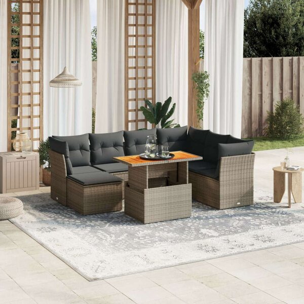 Polyrattan Kerti Ülőgarnitúra - 8 részes - Szürke