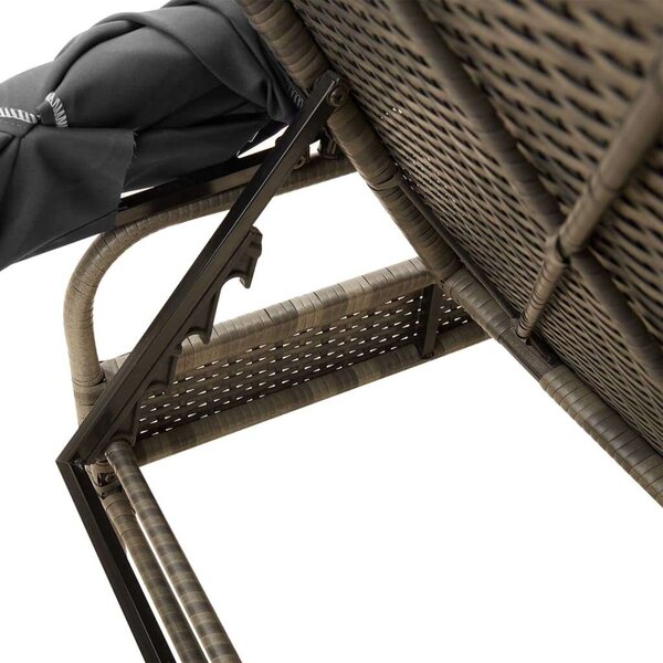 Napozóágy - Szürke Polyrattan - Tetővel - 200cm