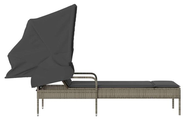 Napozóágy - Szürke Polyrattan - Tetővel - 200cm