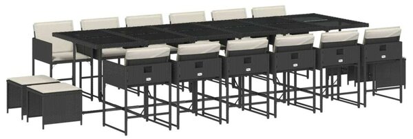 VidaXL Polyrattan Kerti Étkezőgarnitúra - 17 részes - Fekete