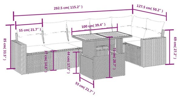 VidaXL Polyrattan Kerti Ülőgarnitúra - 7 részes - Szürke