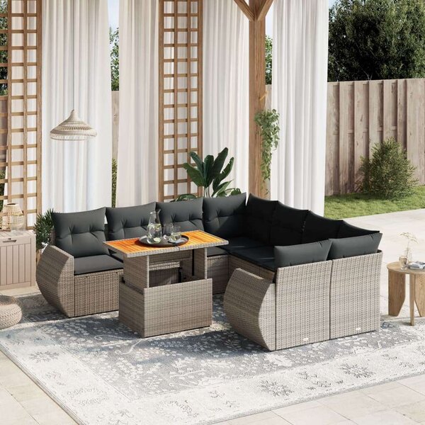 VidaXL Polyrattan Kerti Ülőgarnitúra - 9 részes - Szürke