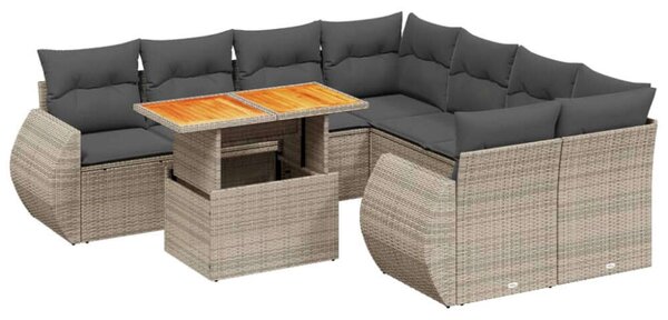 VidaXL Polyrattan Kerti Ülőgarnitúra - 9 részes - Szürke