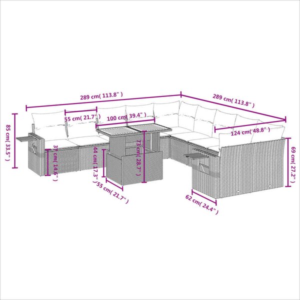 VidaXL Polyrattan Kerti Ülőgarnitúra - 11 részes - Fekete