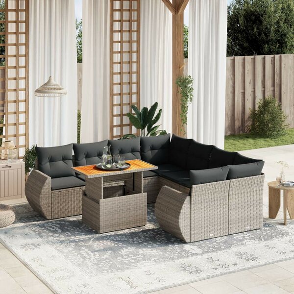 VidaXL Polyrattan Kerti Ülőgarnitúra - 9 részes - Szürke