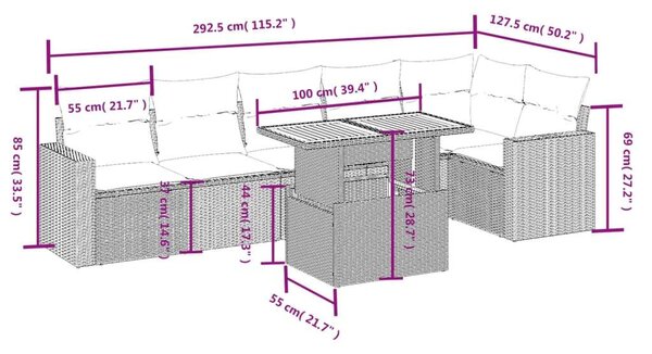 VidaXL Polyrattan Kerti Ülőgarnitúra - 7 részes - Szürke