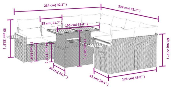VidaXL Polyrattan Kerti Ülőgarnitúra - 8 részes - Szürke