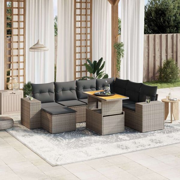 VidaXL Polyrattan Kerti Ülőgarnitúra - 8 részes - Szürke