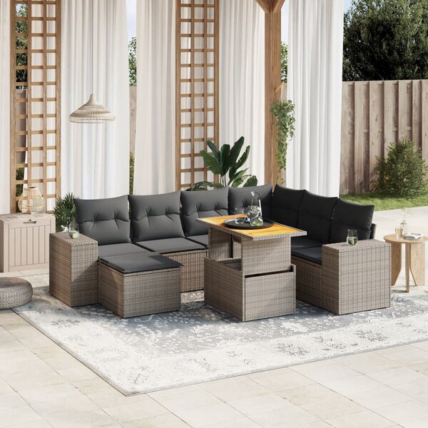 VidaXL Polyrattan Kerti Ülőgarnitúra - 8 részes - Szürke